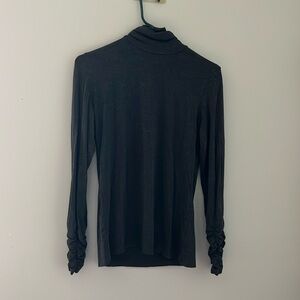 Grace Black Ruched Sleeve Turtleneck Top Size M Stretch Rayon Blend